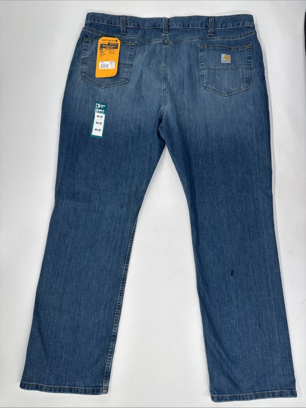 Carhartt Mens Rugged Flex Jeans 44x32 Blue Denim Relaxed Straight Workwear NEW
